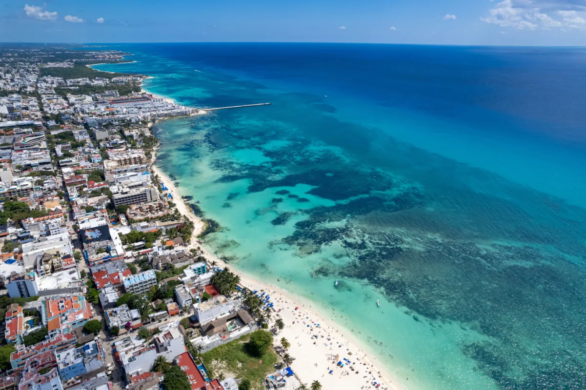 Stunning aerial drone shot of Playa del Carmen