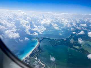 Cancun Hotel Zone as seen from Plane approaching airport