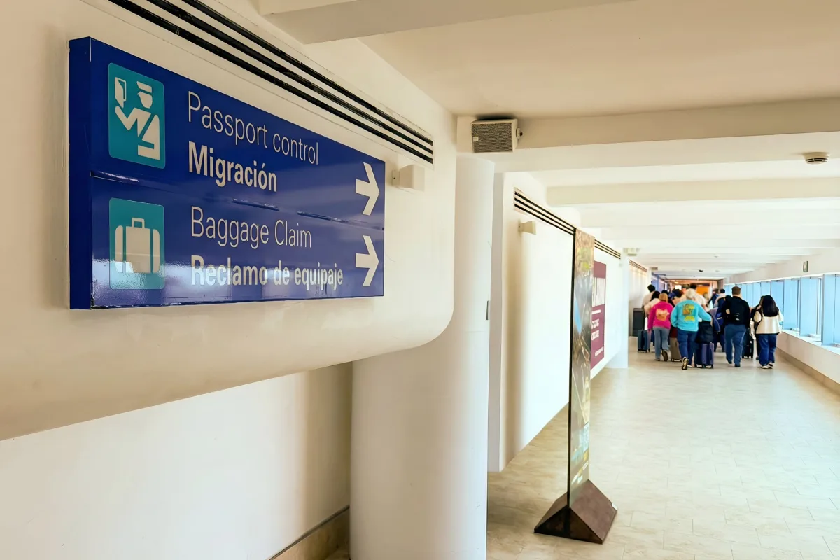 Hallway after exiting plane at Cancun Airport on the way to Customs area