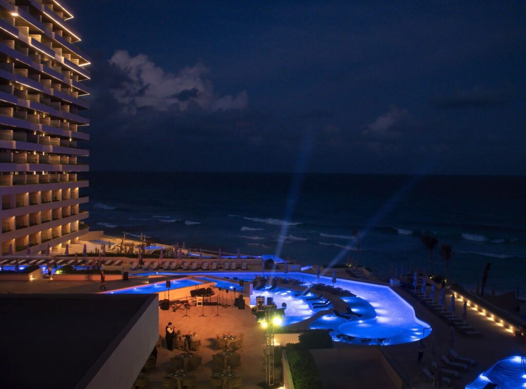 Cancun night time in resort