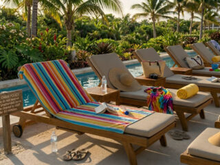 Empty pool chairs at a Cancun Resort