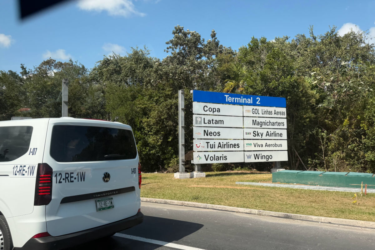 Terminal sign on the side of the highway on the way to the cancun airport