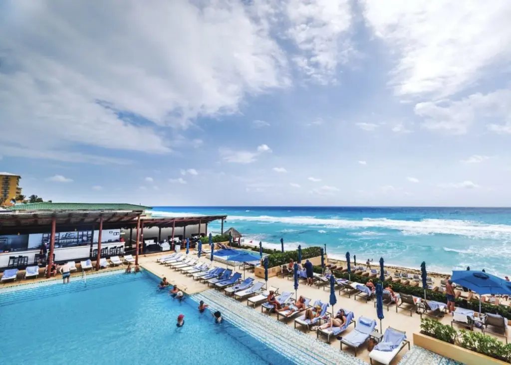 Pool chairs at resort