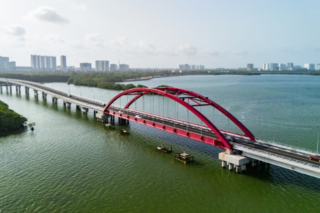 Nichupte Bridge Connecting Cancun Across the Nichupté Lagoon in Mexico