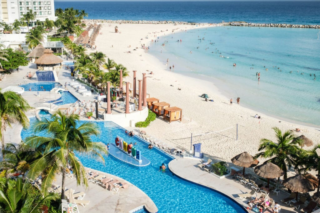 Caribbean beach scenery at a hotel resort in Cancun, Mexico
