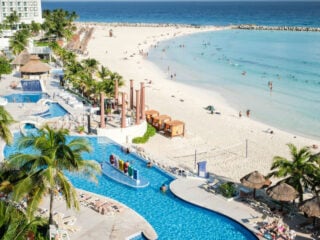 Caribbean beach scenery at a hotel resort in Cancun, Mexico
